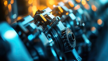 Fototapeta premium Close-up view of intricate industrial machinery components, showcasing gears, metal parts, and complex mechanisms