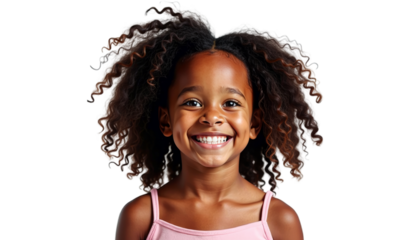 Happy Little Girl with Curly Hair Smiling