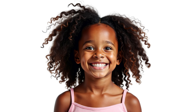 Happy Little Girl with Curly Hair Smiling
