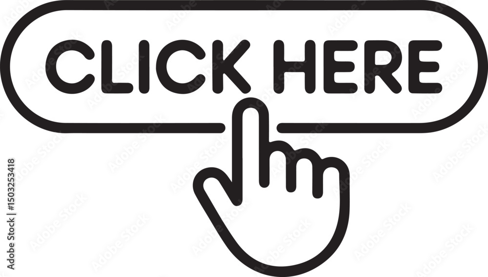 Poster click here button with finger pointer signifying action and encouragement for user interaction