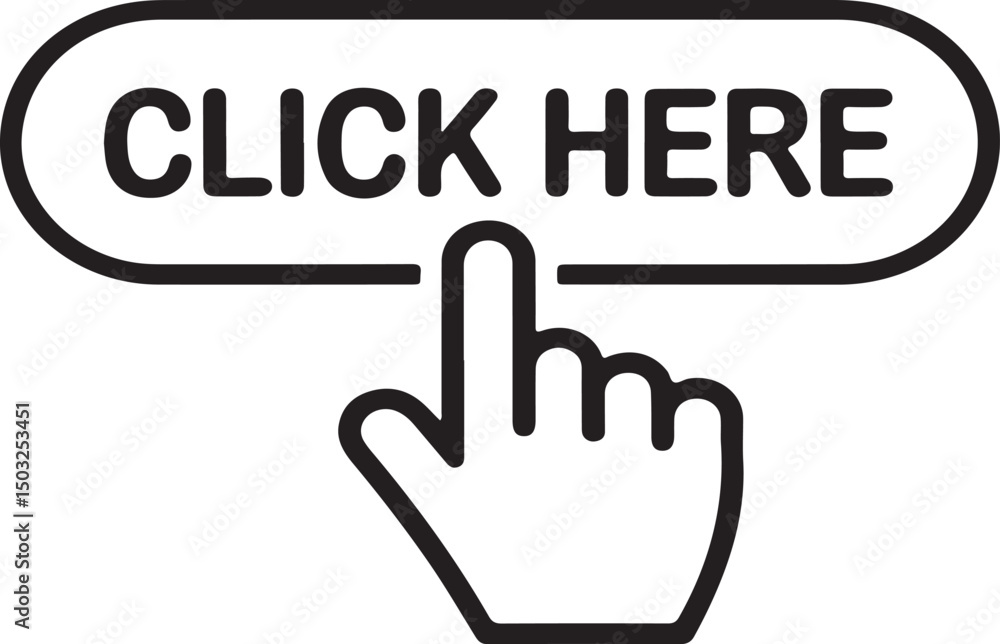 Fototapete click here button with hand pointer simple and modern black and white web icon