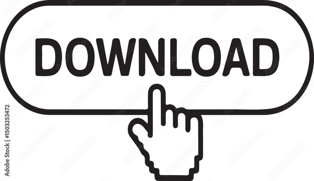 Poster clickable download button digital interface graphic icon sign symbol pointer finger