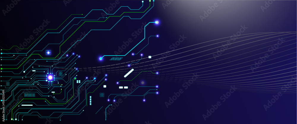 Wall mural abstract digital background with circuit line elements in technology blue. circuit board vector illu