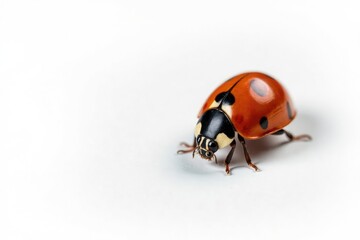 Fototapeta premium Close-up of a single ladybug on white background, invertebrate, minimalism