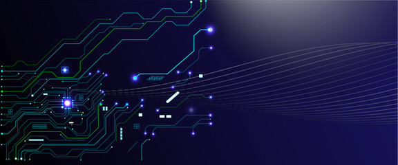Abstract digital background with circuit line elements in technology blue. Circuit board vector illustration.