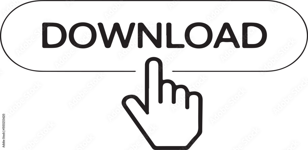 Aufkleber download button with finger pressing for web design and user interface elements