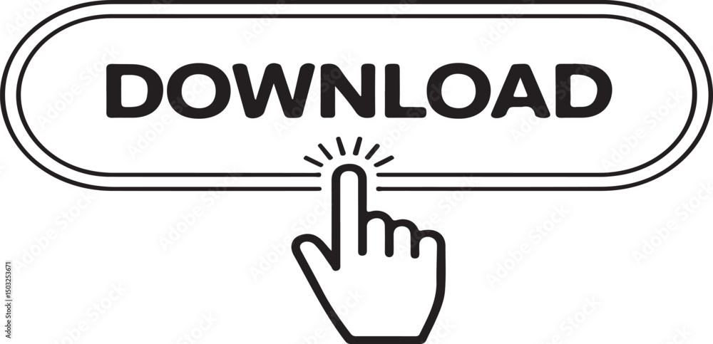Poster digital download button with hand gesture indicating the action of downloading content