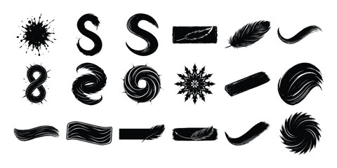 set of black and white paint brushes on white background