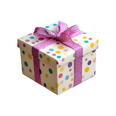 Festive wrapped gift box for birthday or celebration isolated on a transparent background.