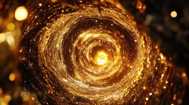 Golden swirling vortex with glittering particles