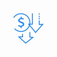 dollar plummet icon sign vector
