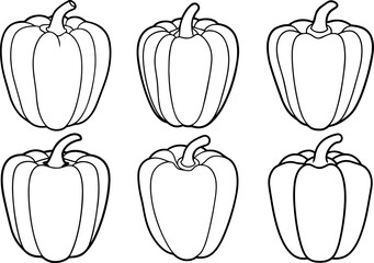 Set of bell pepper outline coloring book page line art vector illustration