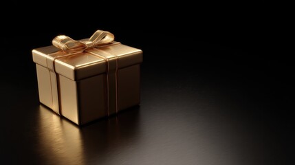 Gold gift box on black background