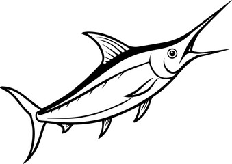 blue marlin fish outline coloring book page line art vector illustration