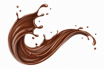 realistic liquid chocolate splash in wave style isolated on transparent background