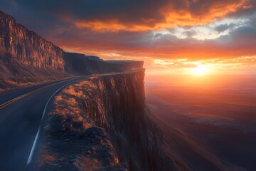 Scenic Highway Winding Along a Clifftop at Sunset