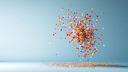 Colorful confetti explosion on a light blue background