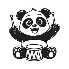 Cute Panda Playing Drum – Vector Illustration