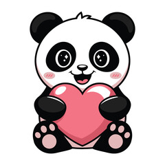 Cute Panda Holding Heart – Vector Illustration