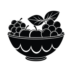 Flat and Minimal Bowl with Apple grapes silhouette logo vector illustration