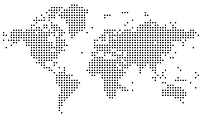 Realistic dotted vector world map. Dotted world map showing a stylized layout of continents with clear dot structure. Perfect for global topics, maps, and educational materials. Simple dotted map