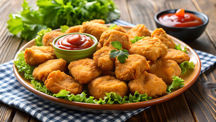 Fototapeta premium A plate of delicious crispy fried chicken nuggets.