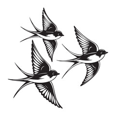 Flying Swallows Trio – Vector Illustration