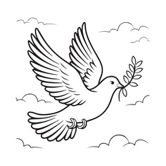 Flying Dove in Sky with Olive Branch – Vector Illustration