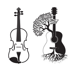 Fototapeta premium Violin and Guitar Tree Roots Design – Nature-Inspired Music Instruments Vector