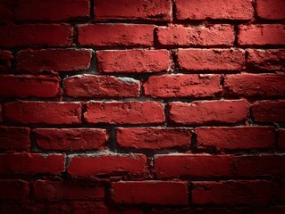 Crimson Fortress: An enduring brick wall, its rich red hue subtly illuminated, evoking history and strength, in a striking high-angle shot.