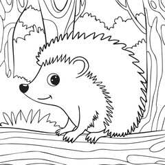 Obraz premium Hedgehog coloring book page design.