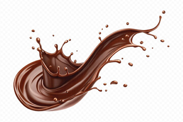 realistic liquid chocolate splash in wave style isolated on transparent background