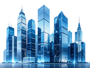Futuristic Smart City Skyscrapers with Reflections, Isolated on Transparent Background
