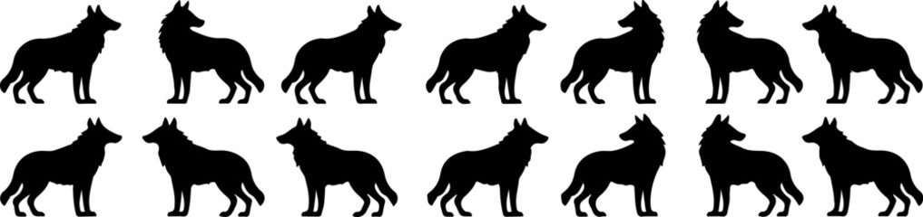 Fox silhouette. Set vector illustration art.