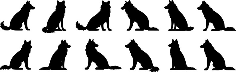 Fox silhouette. Set vector illustration art.