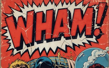 Wham comic book vintage superhero pop art illustration retro action graphic novel cover design