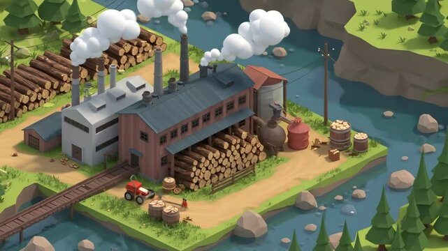 Cartoon lumber mill illustration