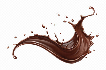 realistic liquid chocolate splash in wave style isolated on transparent background