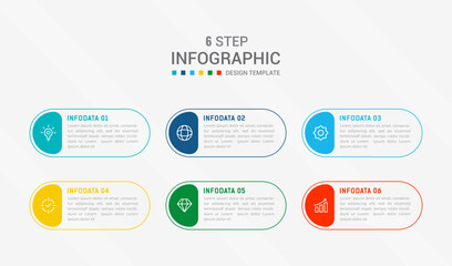 Business infographics design for Six Step, option, parts or process. Infographic 6 element design template for presentation. process diagram, step banner, flow chart, 6 option template.