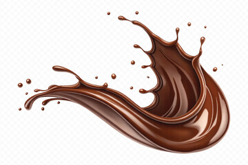 realistic liquid chocolate splash in wave style isolated on transparent background