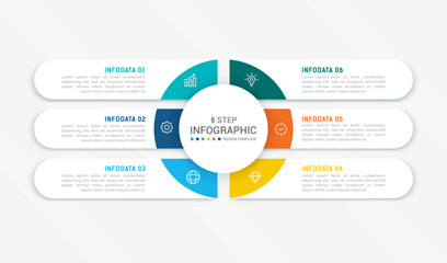 Business infographics design for Six Step, option, parts or process. Infographic 6 element design template for presentation. process diagram, step banner, flow chart, 6 option template.