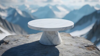 Marble table display product showcase on mountain top product mockup