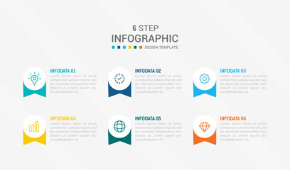 Business infographics design for Six Step, option, parts or process. Infographic 6 element design template for presentation. process diagram, step banner, flow chart, 6 option template.