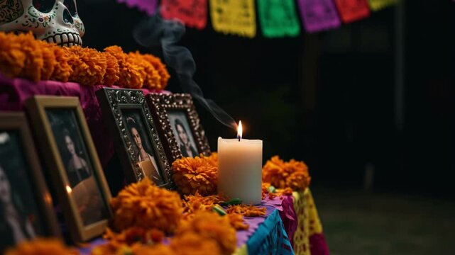 Hyperlocal Traditions, Mexico , Ofrenda Candle Offering: Day of the Dead Altar, Candlelight and Marigolds