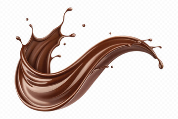 realistic liquid chocolate splash in wave style isolated on transparent background