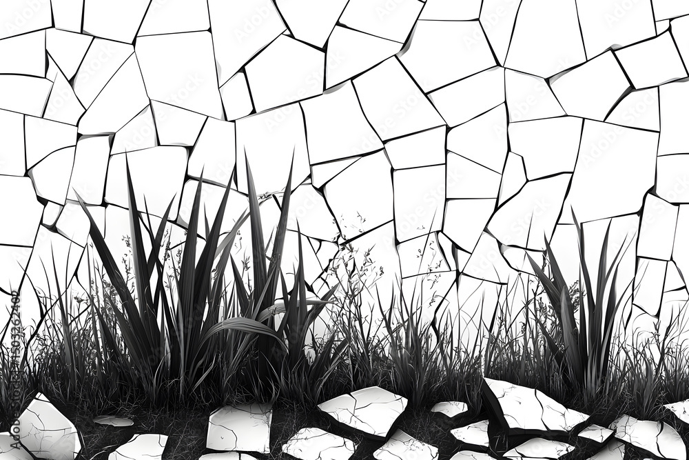 Poster grass on ground vector, broken tiles mosaic pattern. texture interior background line art. set of gr