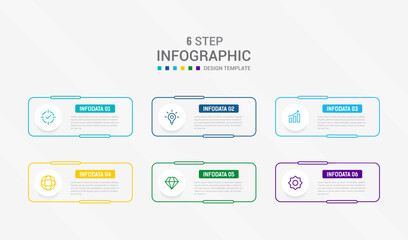 Business infographics design for Six Step, option, parts or process. Infographic 6 element design template for presentation. process diagram, step banner, flow chart, 6 option template.