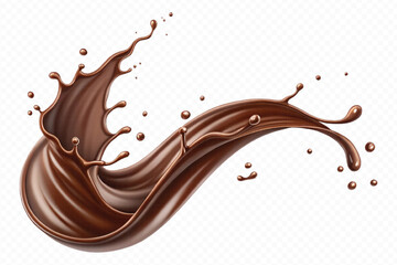 realistic liquid chocolate splash in wave style isolated on transparent background