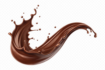 realistic liquid chocolate splash in wave style isolated on transparent background