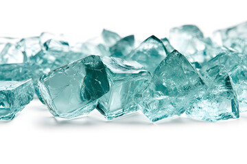 Obraz premium Broken glass on white background. Shattered glass shards, broken window, isolated on white background, sharp, broken, cracks on glass. Broken glass texture, isolated cracks on white background.